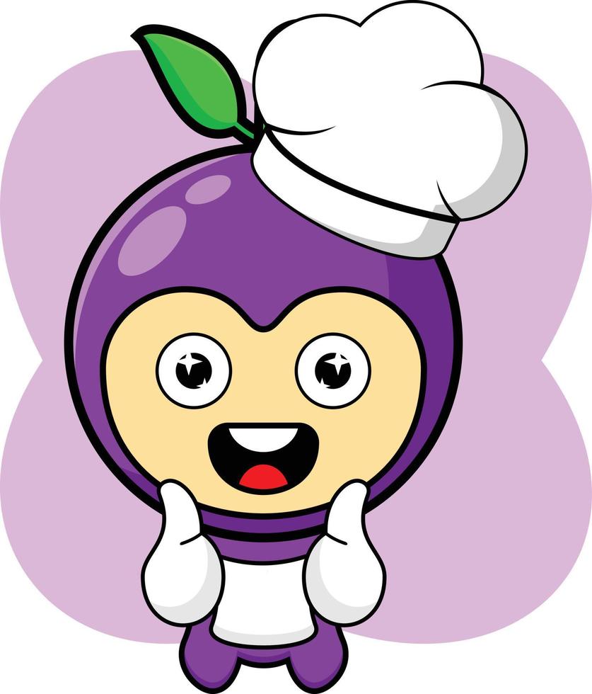 mascota de chef simple de ilustración de dibujos animados de uvas vector