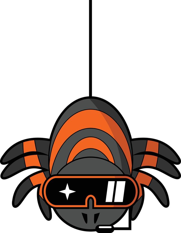 Ilustración de vector de diseño de dibujos animados de mascota de araña vr, perfecto para camiseta de niños