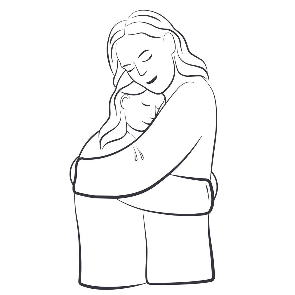 hugs of mom and daughter. Vector stock illustration. joyful celebration of Happy Mother's Day, a mother with a baby in her arms, surrounded by flowers