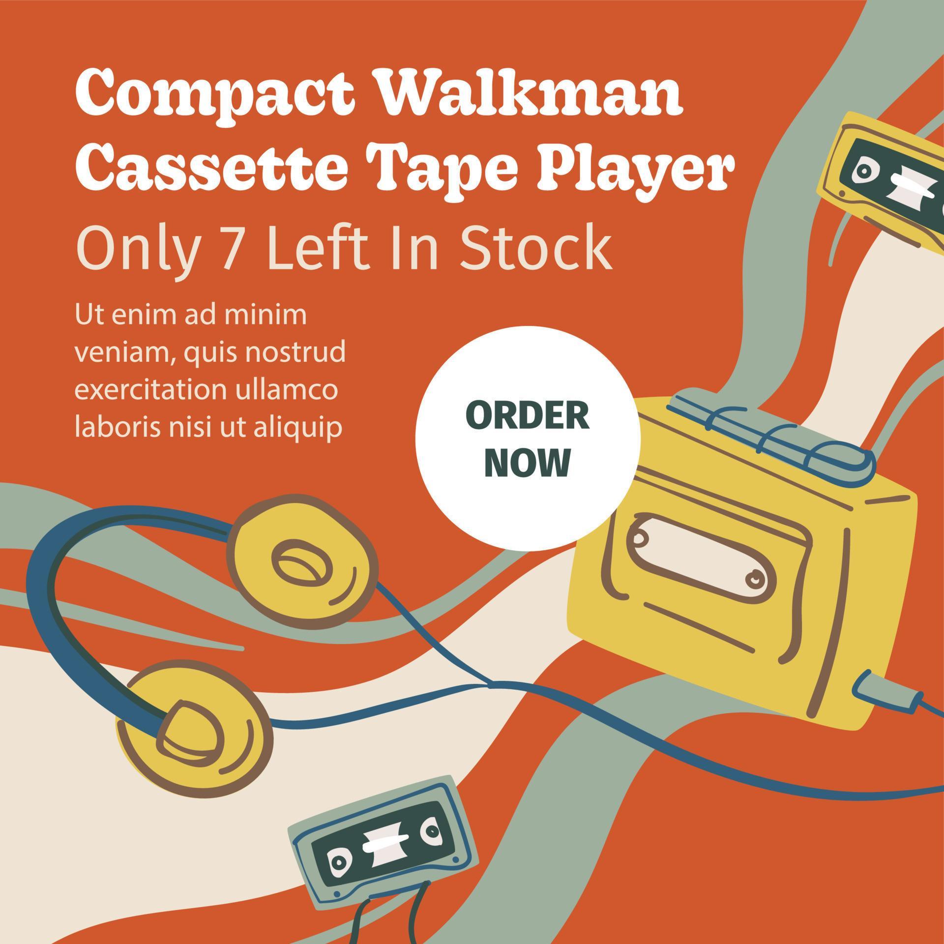 Compact walkman cassette tape player in shops 17669960 Vector Art at