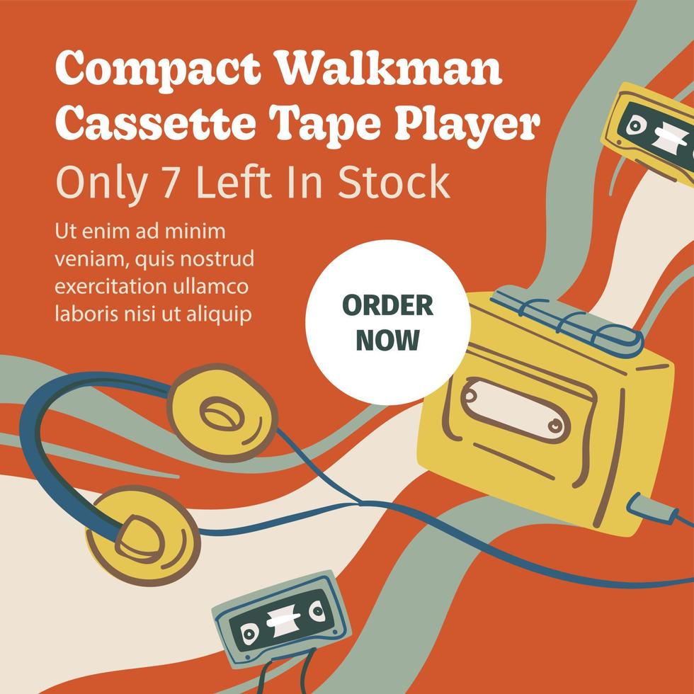 Compact walkman cassette tape player in shops vector