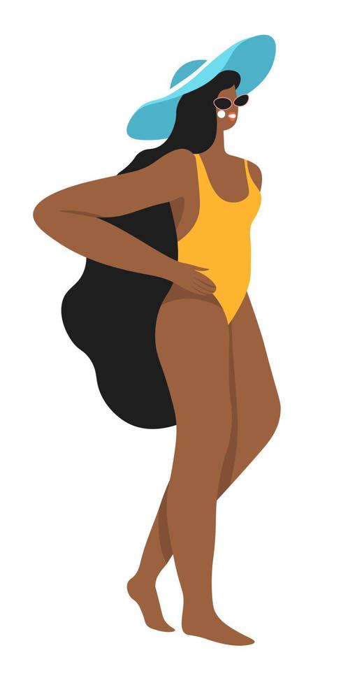 Female character in swimming suit wearing hat vector