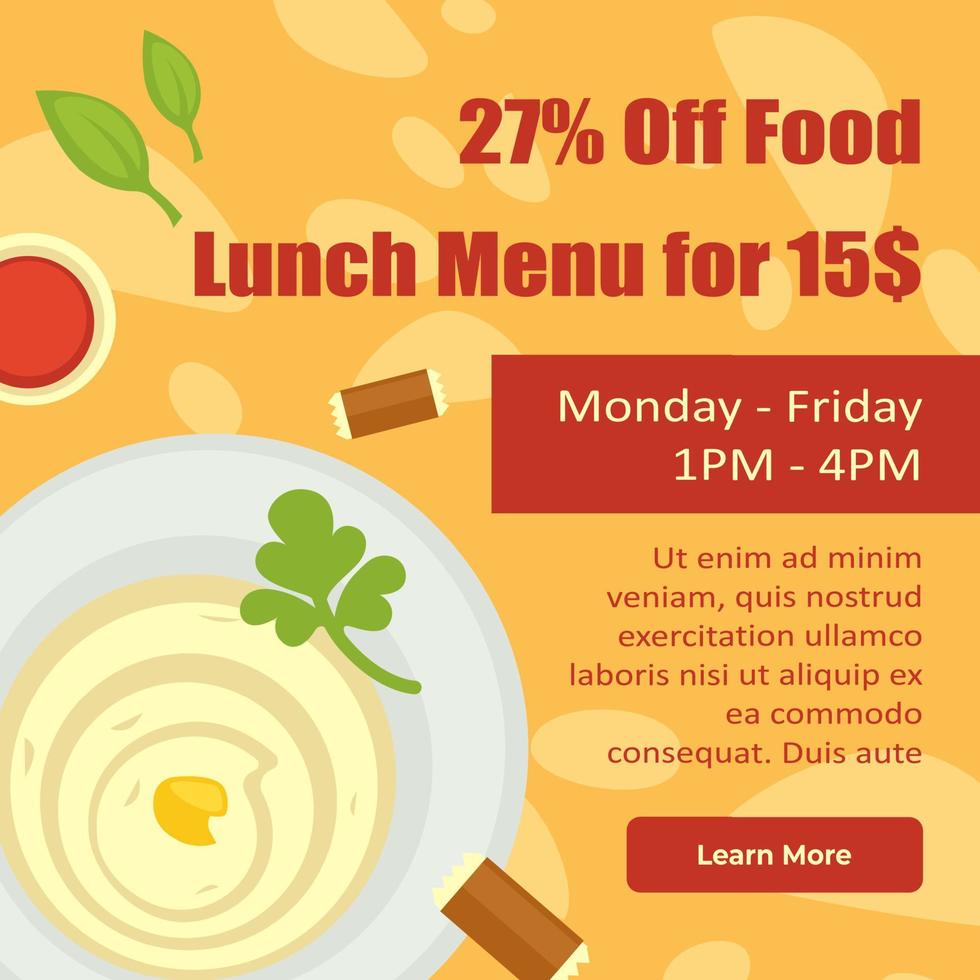 Discount on food lunch menu for cheap price web vector