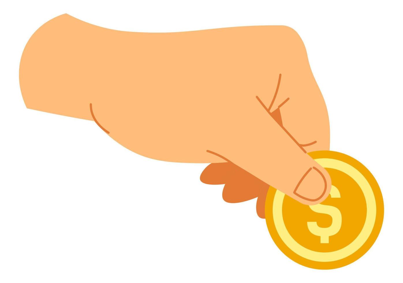 Hand holding coin dollar, paying or giving money vector