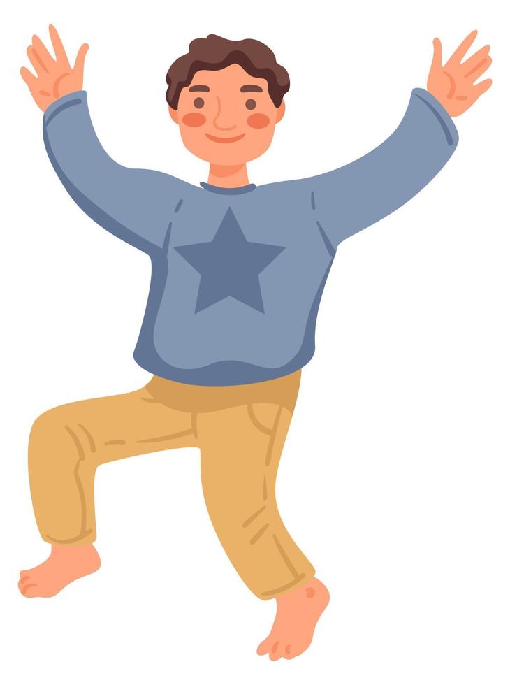 niño chico bailando, joven alegre en suéter vector