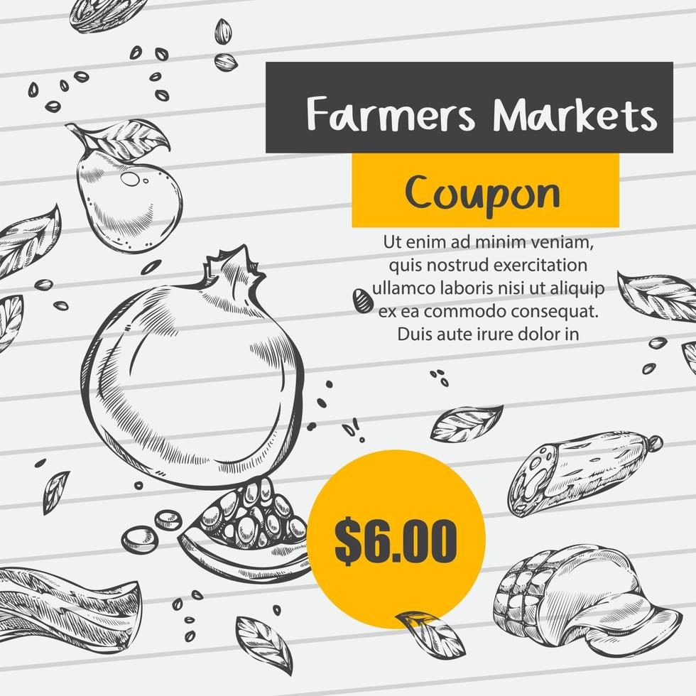 Farmers markets coupons and discounts on food vector