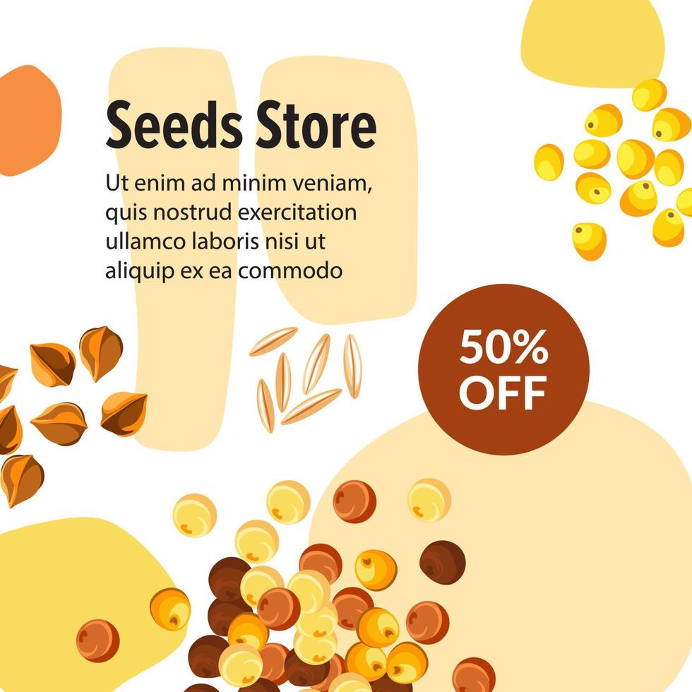 Seeds store with 50 percent of price reduction vector