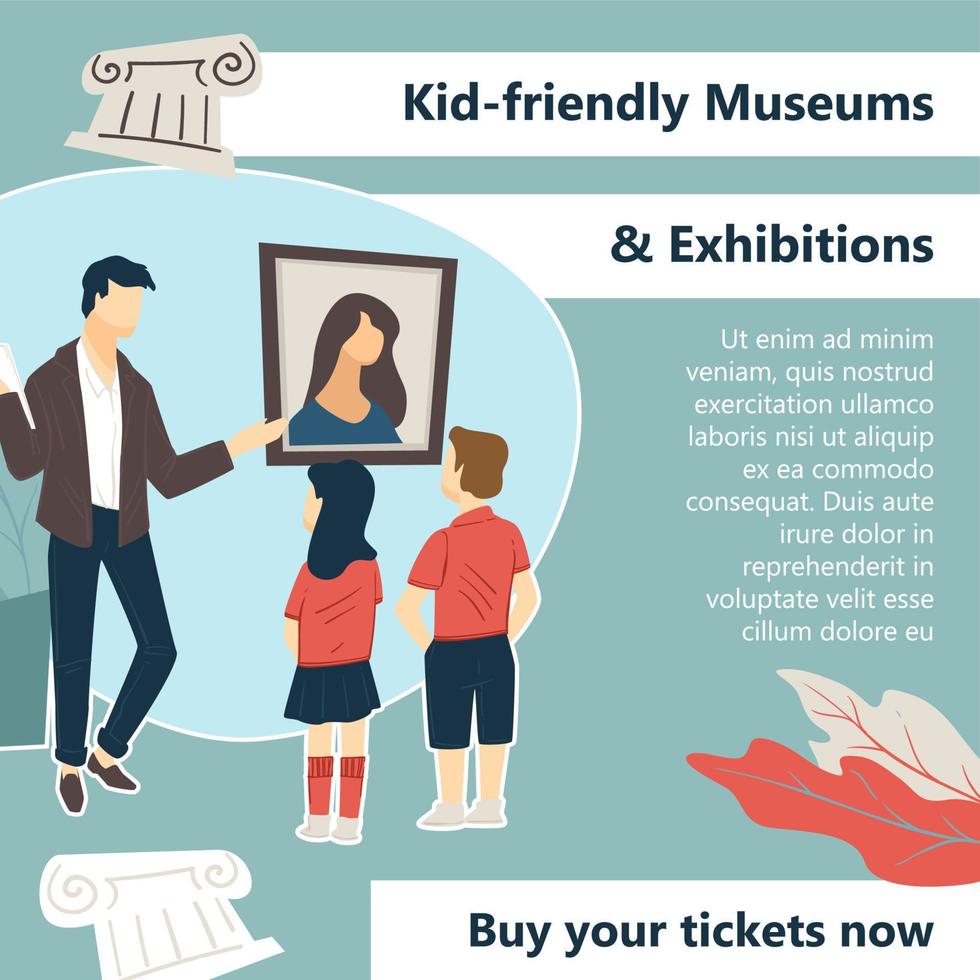 Kid frendly museums and exhibitions buy tickets vector