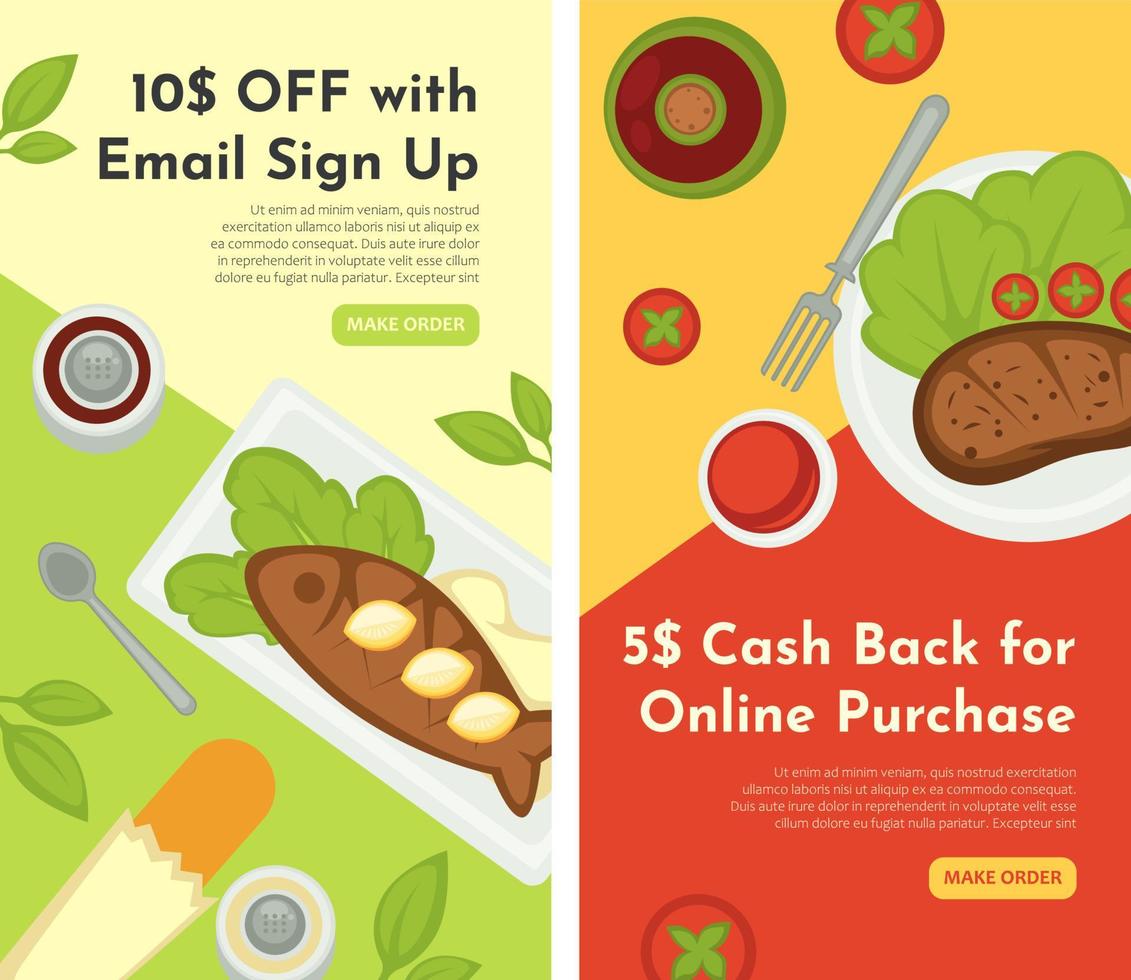 Discount with email sign up, restaurant menu web vector