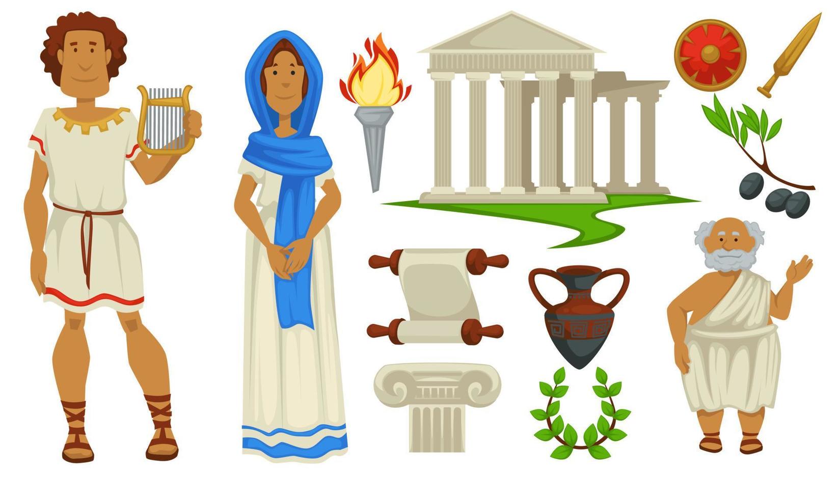 Ancient greece culture, clothes and architecture vector