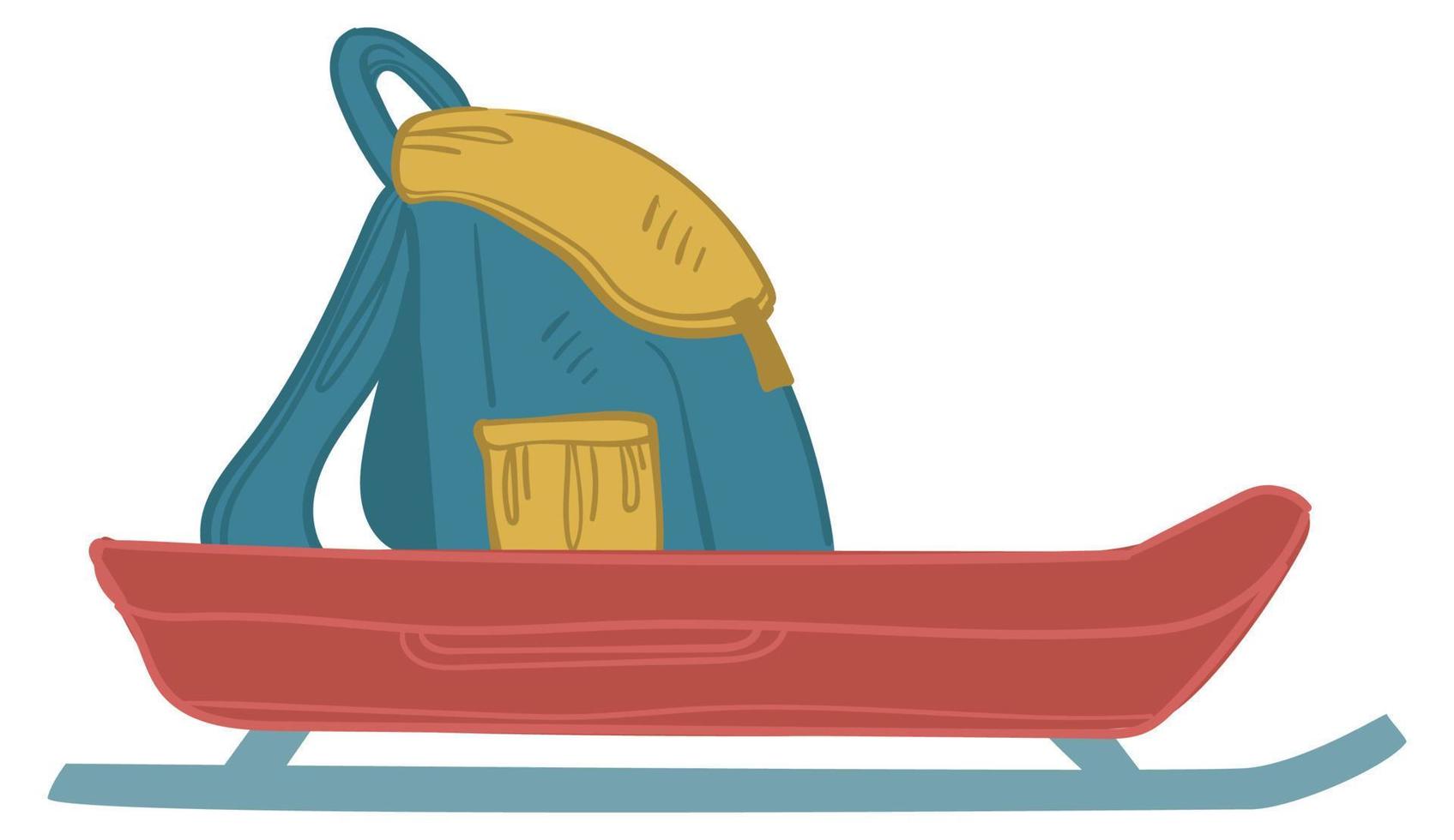 Sledges with rucksack, sled with school backpack vector