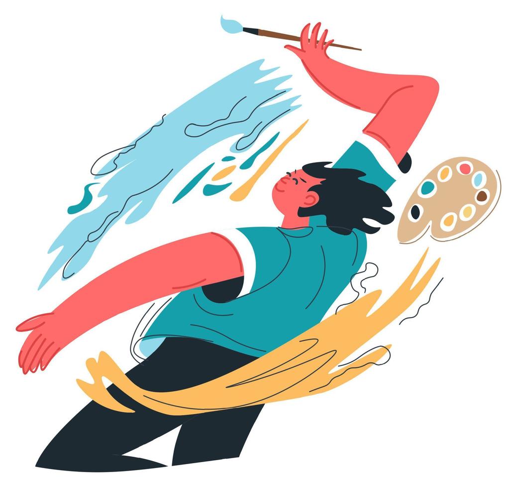 Artist painting masterpiece, talented painter vector