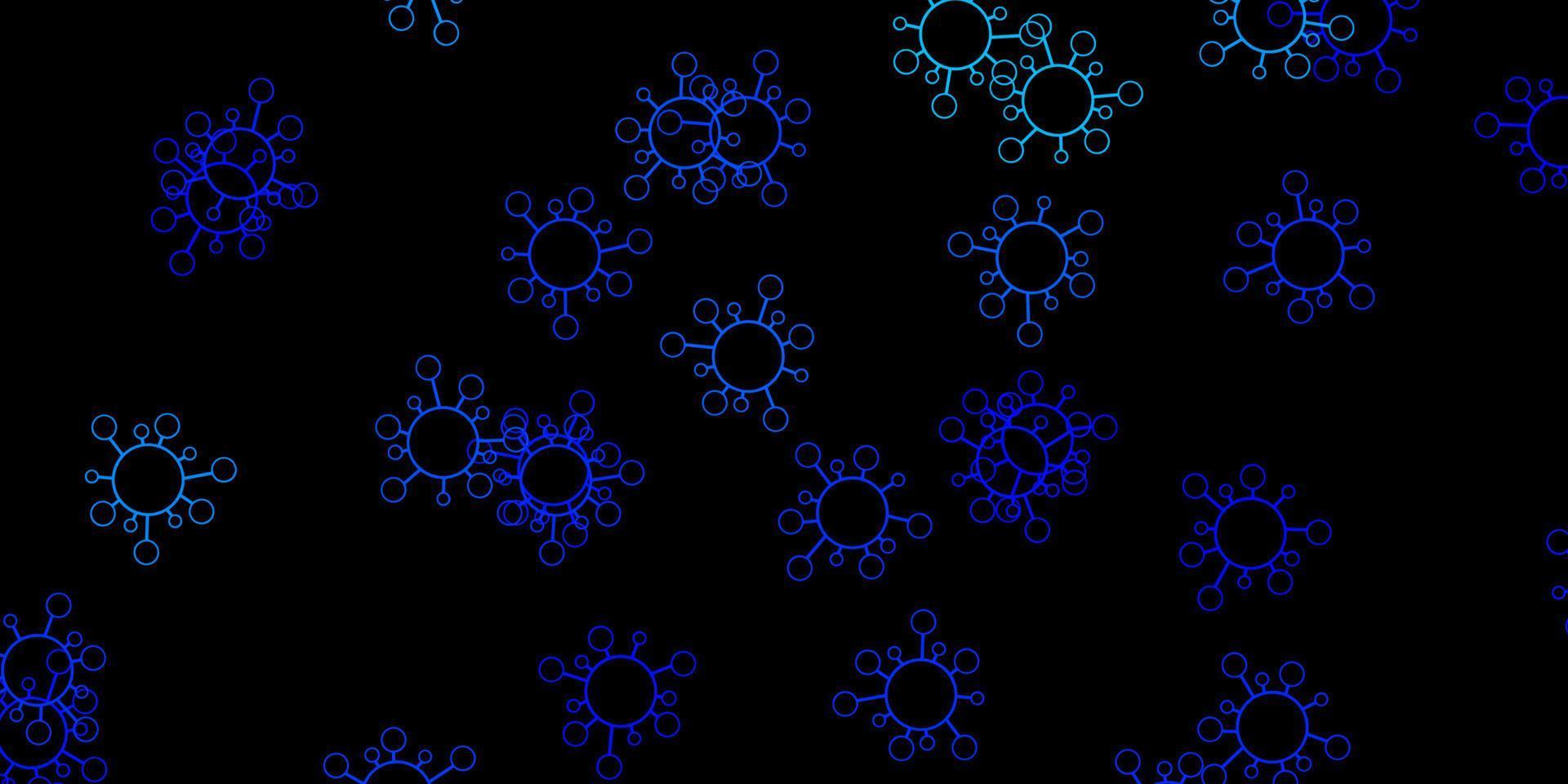 Dark blue vector background with covid-19 symbols.