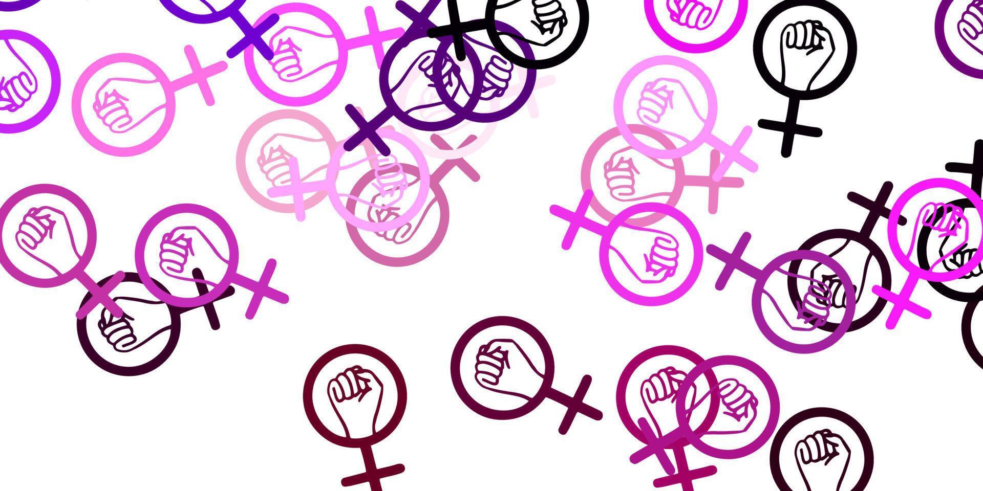 Fondo de vector violeta, rosa claro con símbolos de mujer.