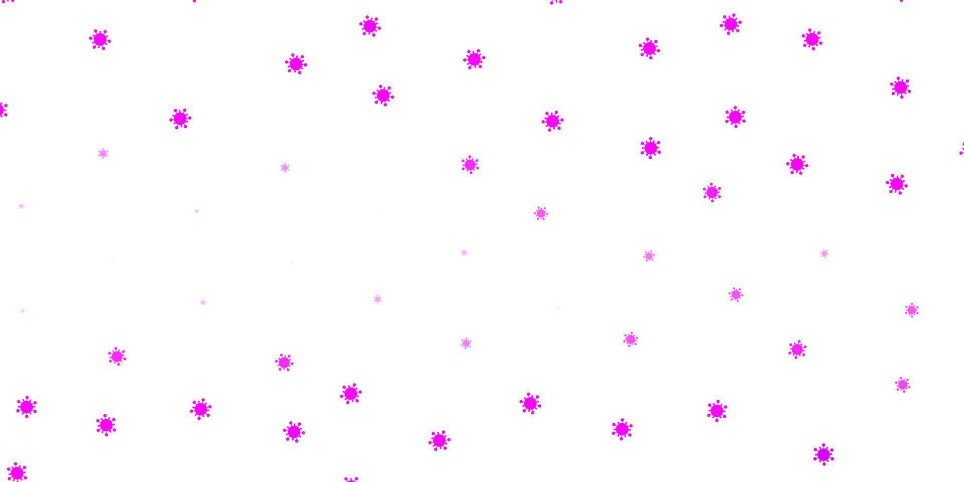 Fondo de vector violeta claro, rosa con símbolos covid-19.