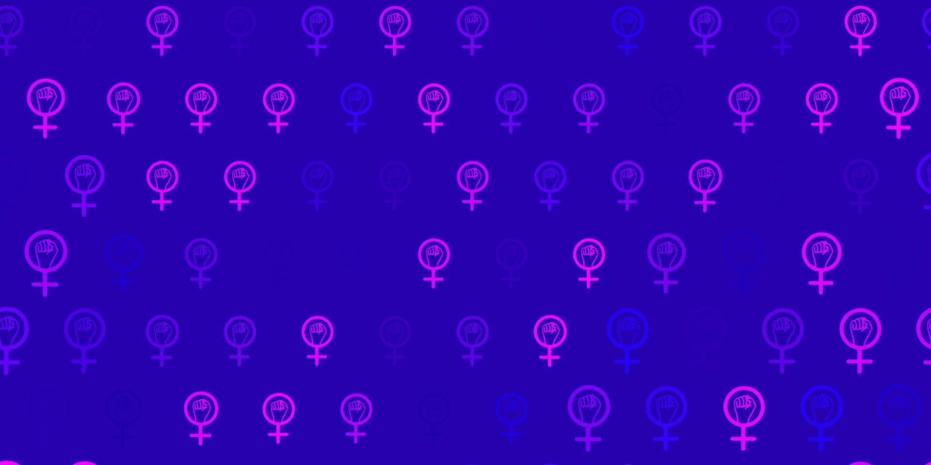 Telón de fondo de vector violeta claro con símbolos de poder de las mujeres.