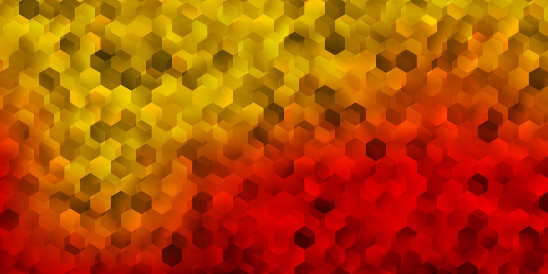 textura de vector rojo oscuro, amarillo con hexágonos coloridos.