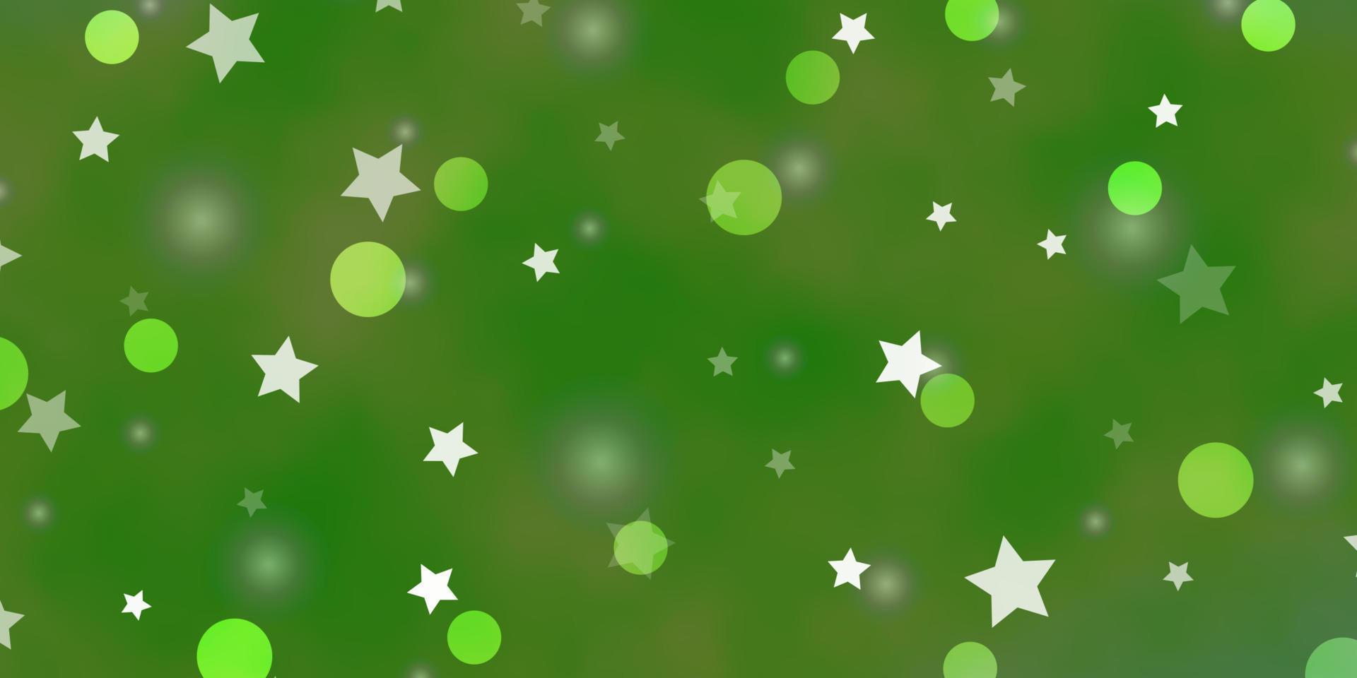 Fondo de vector verde claro con círculos, estrellas.