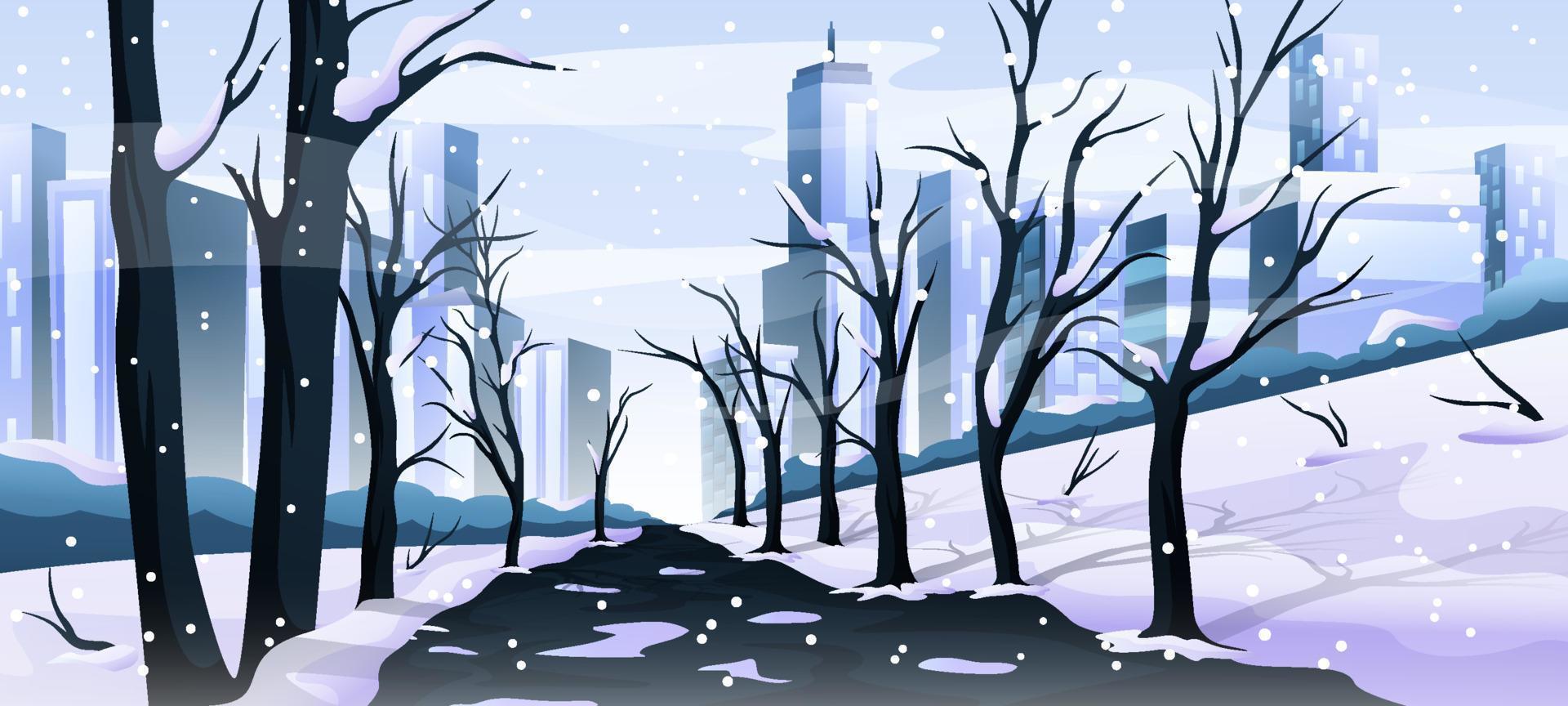 paisaje nevado invierno ciudad paisaje fondo vector