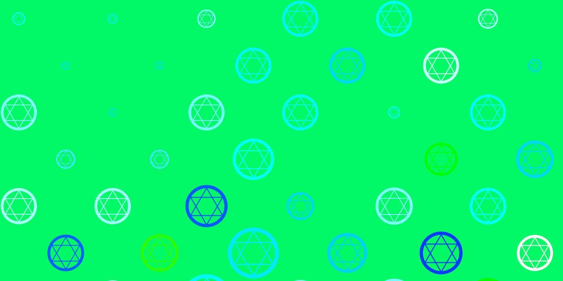 plantilla de vector azul claro, verde con signos esotéricos.