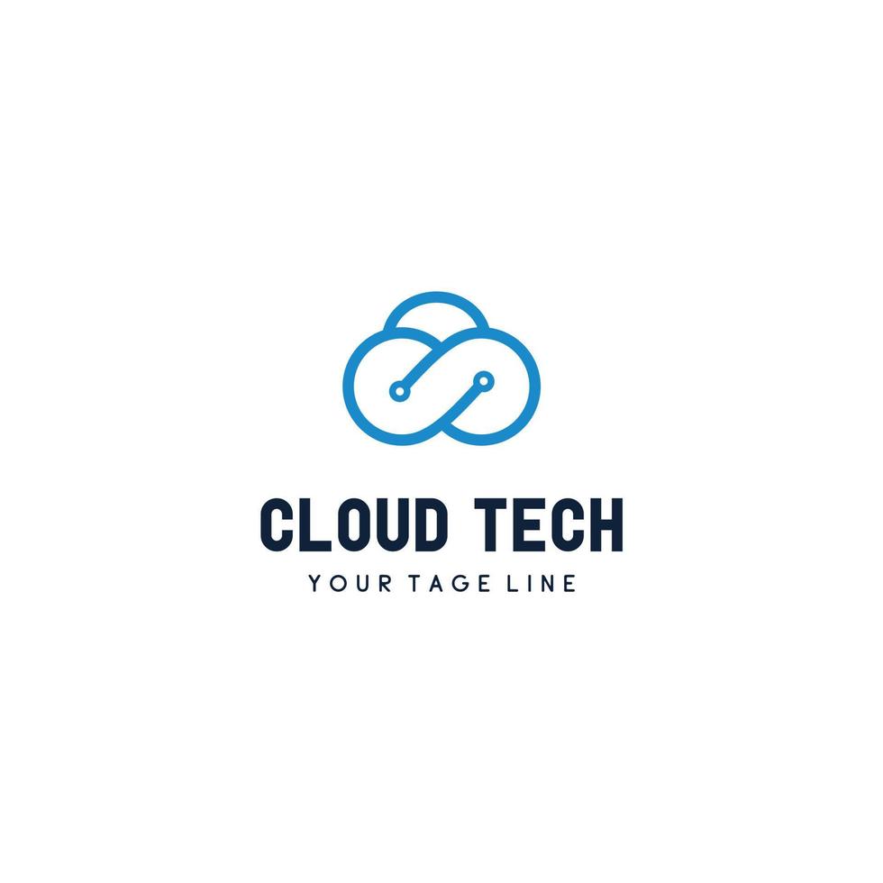 Cloud tech technology power data line art logo design icon vector