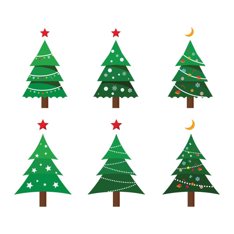 juego de árboles de navidad, diseño plano moderno. se puede utilizar para materiales impresos: folletos, carteles, tarjetas de visita o para la web. vector