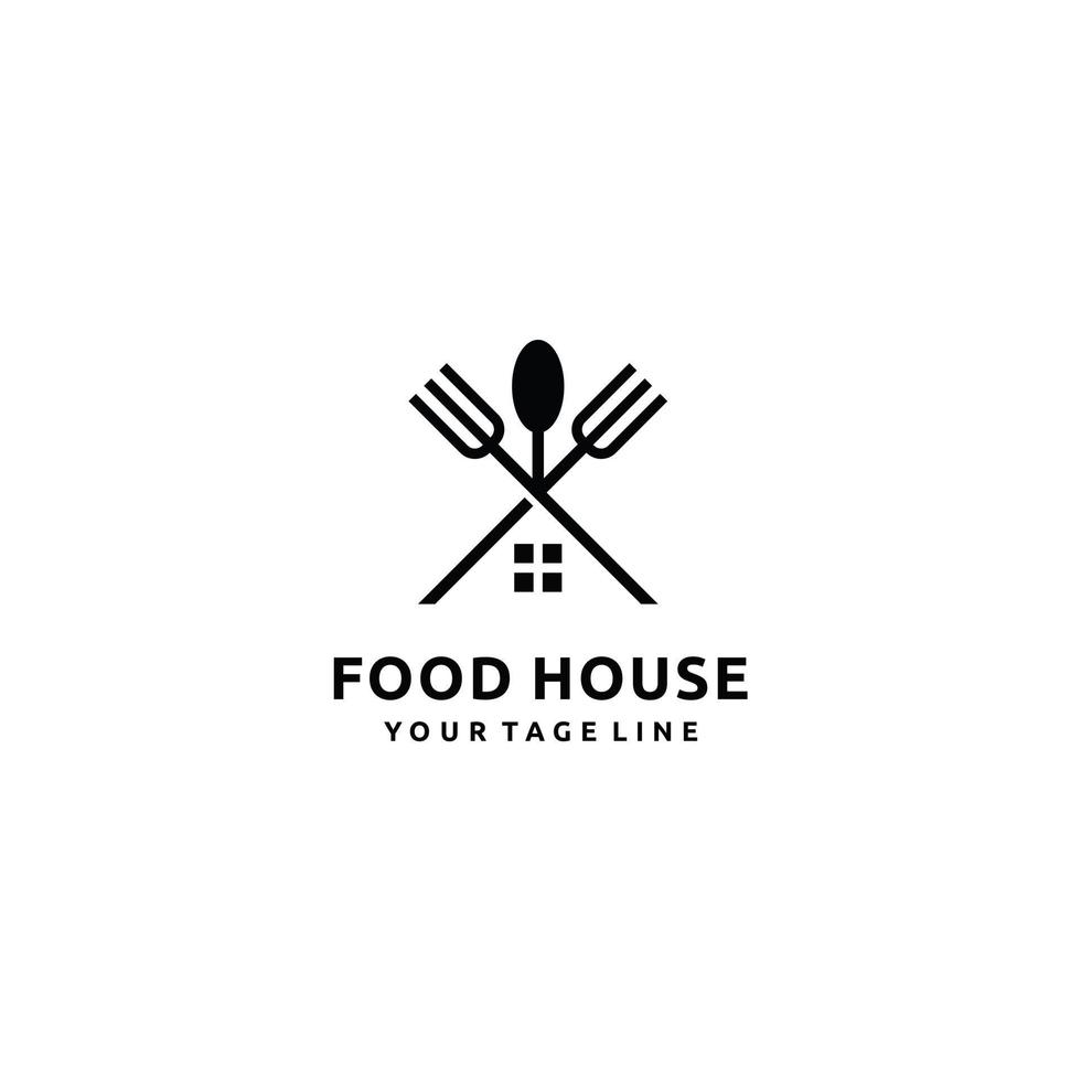 Food house chef cook with fork and spoon kitchen minimalist logo icon vector