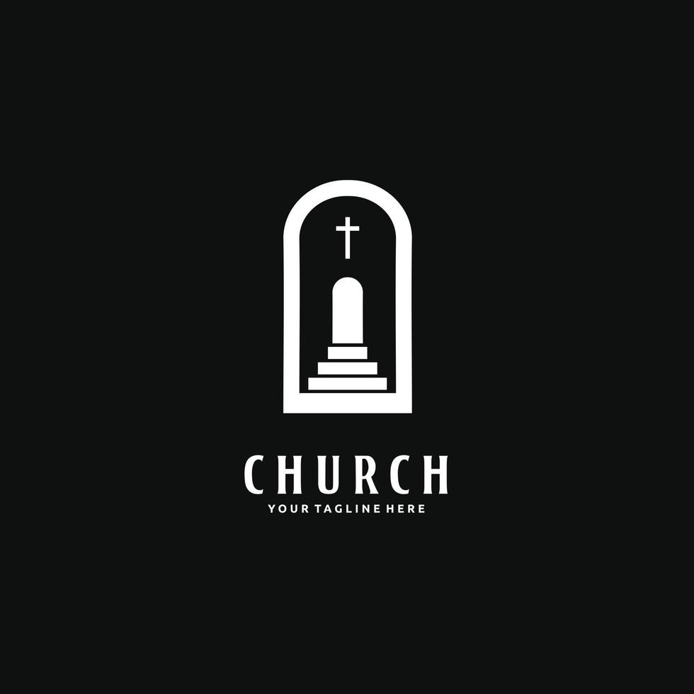 Christian cross in the open door way from the darkness to the light logo vector