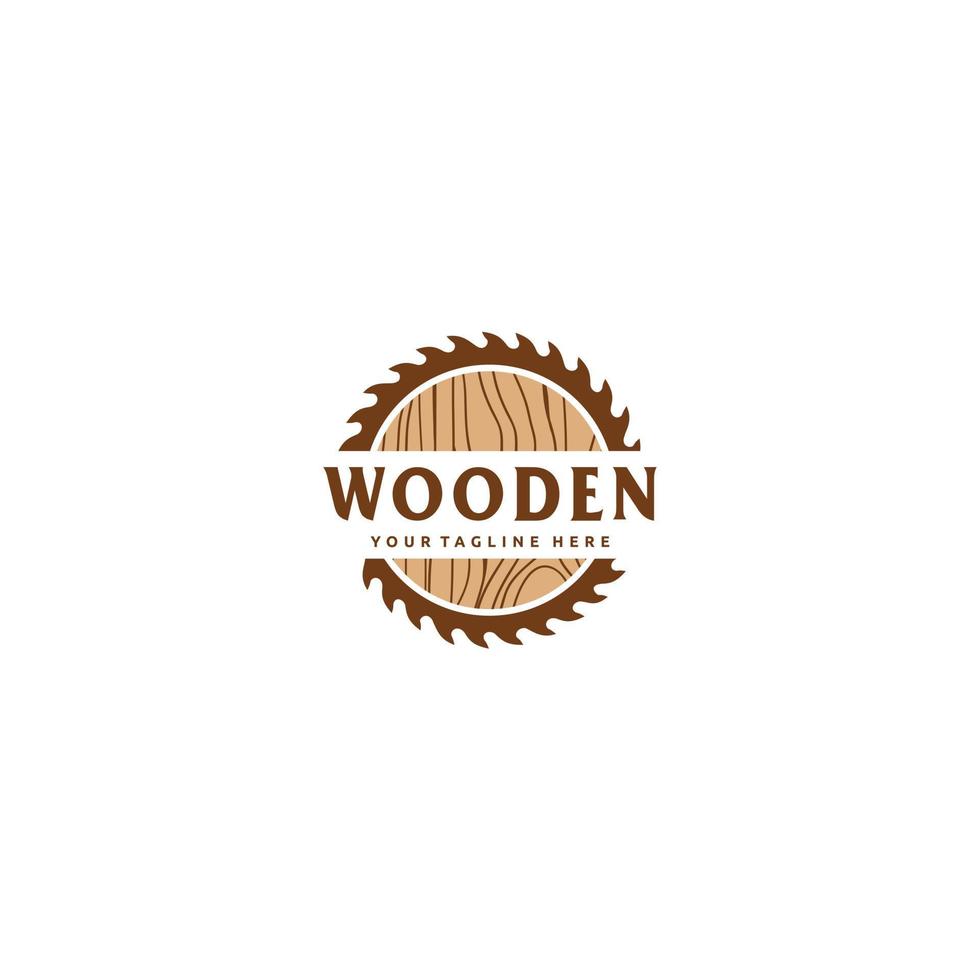 Woodwork carpentry wood with saw logo design vector