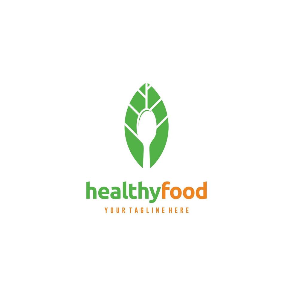 diseño de logotipo de alimentos saludables, plantilla de hoja de cuchara vector