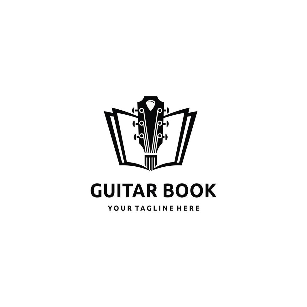 Guitar Book, music school logo design vector