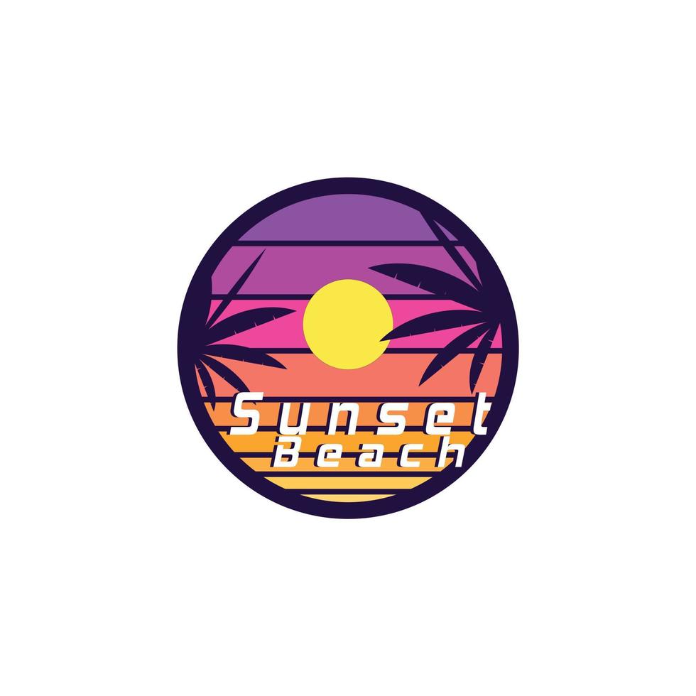 Palm tree logo on sunset background with retro color for T-shirt and apparel vector design, print, typography, poster, emblem