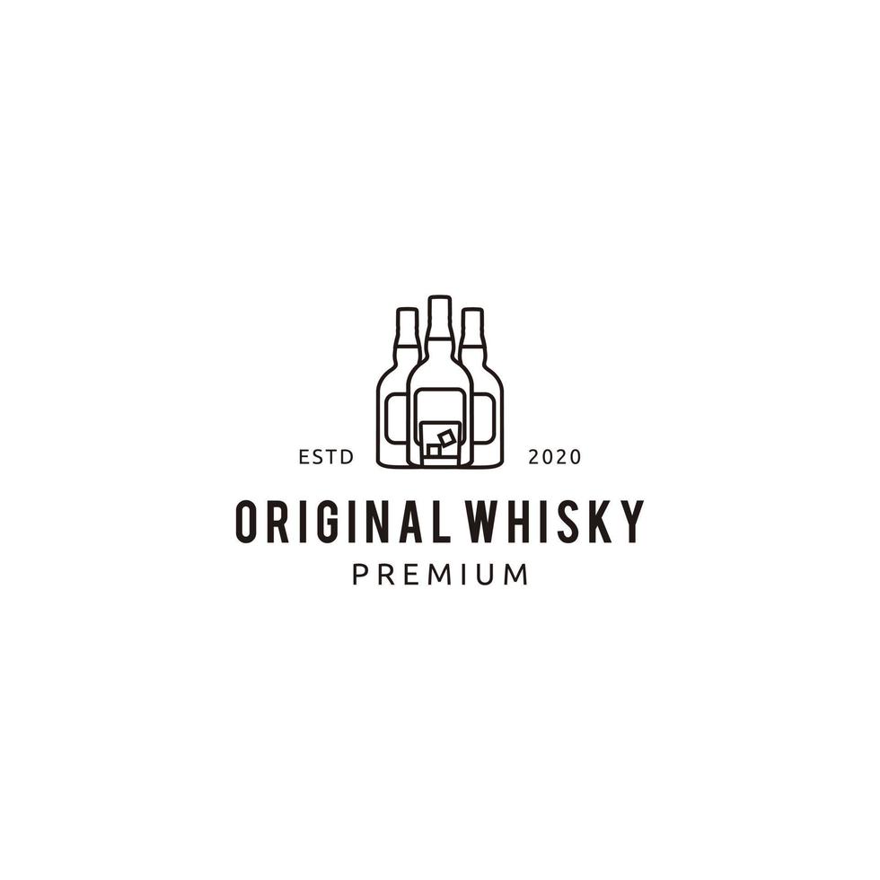 botella de whisky buena idea insignia de tipografía de arte de línea. tema de whisky para tu café o pub impreso para camiseta. vector de diseño de logotipo.