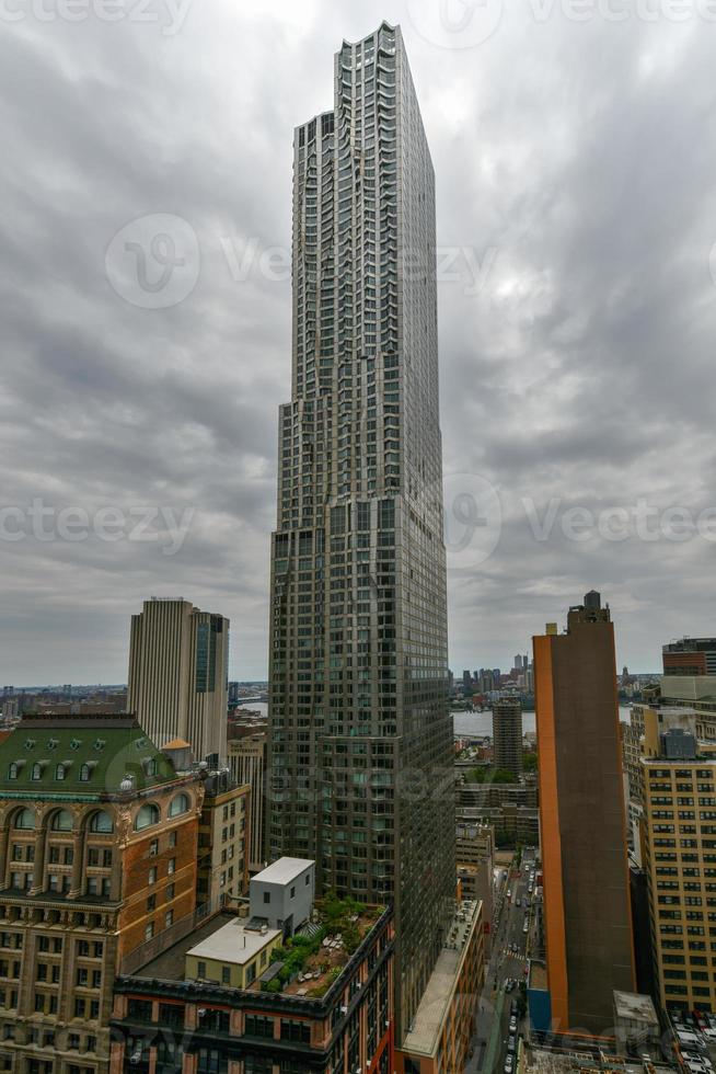 Panoramic aerial view of the skyscrapers of lower Manhattan in New York City photo