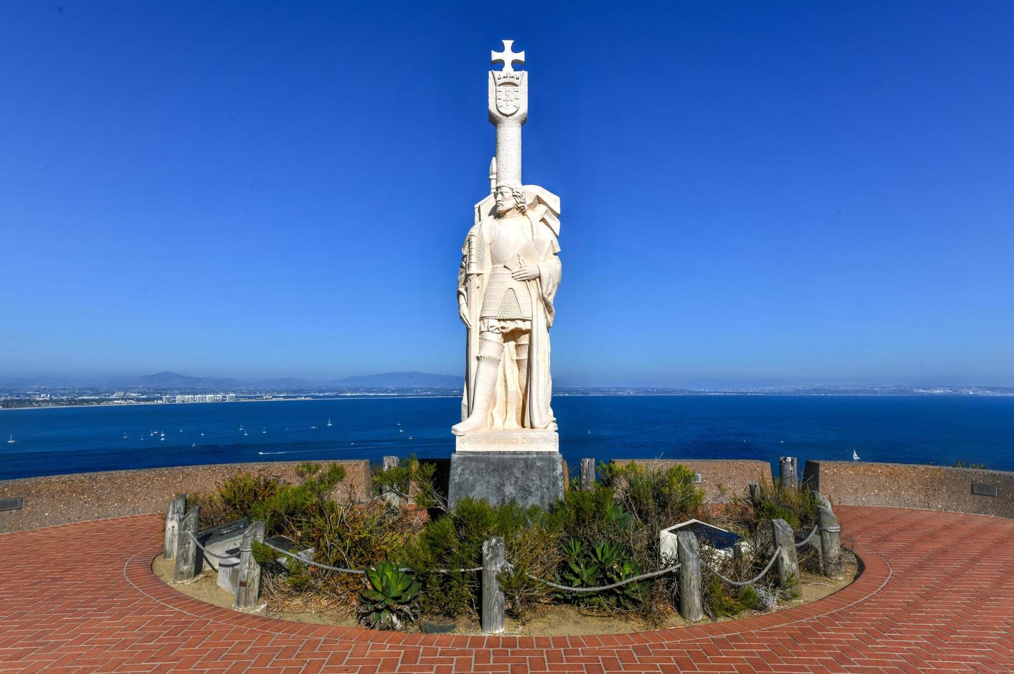 San Diego  July 17 2020   Juan Rodriguez Cabrillo statue and panorama of San Diego California photo
