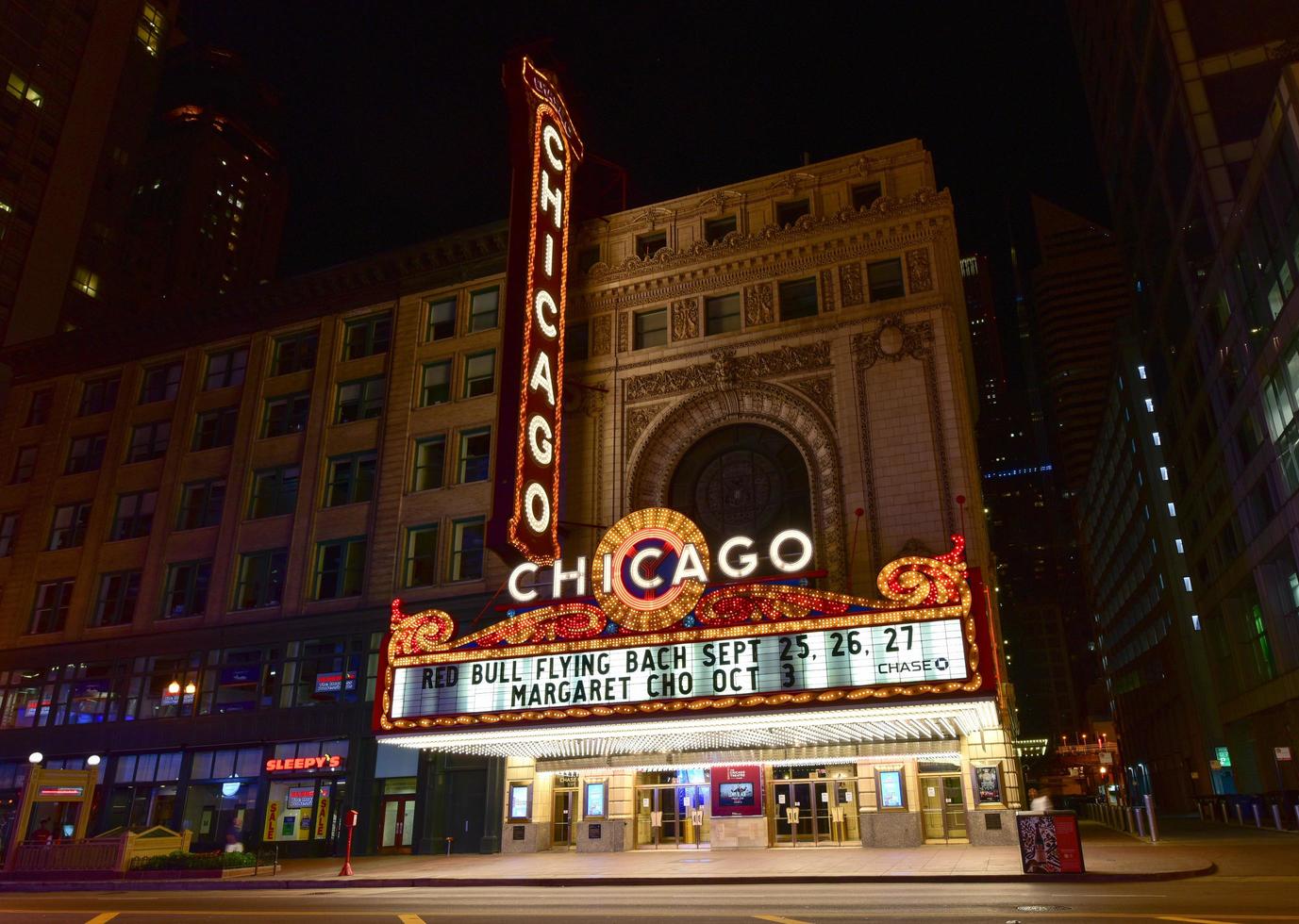 Chicago Theater at night photo