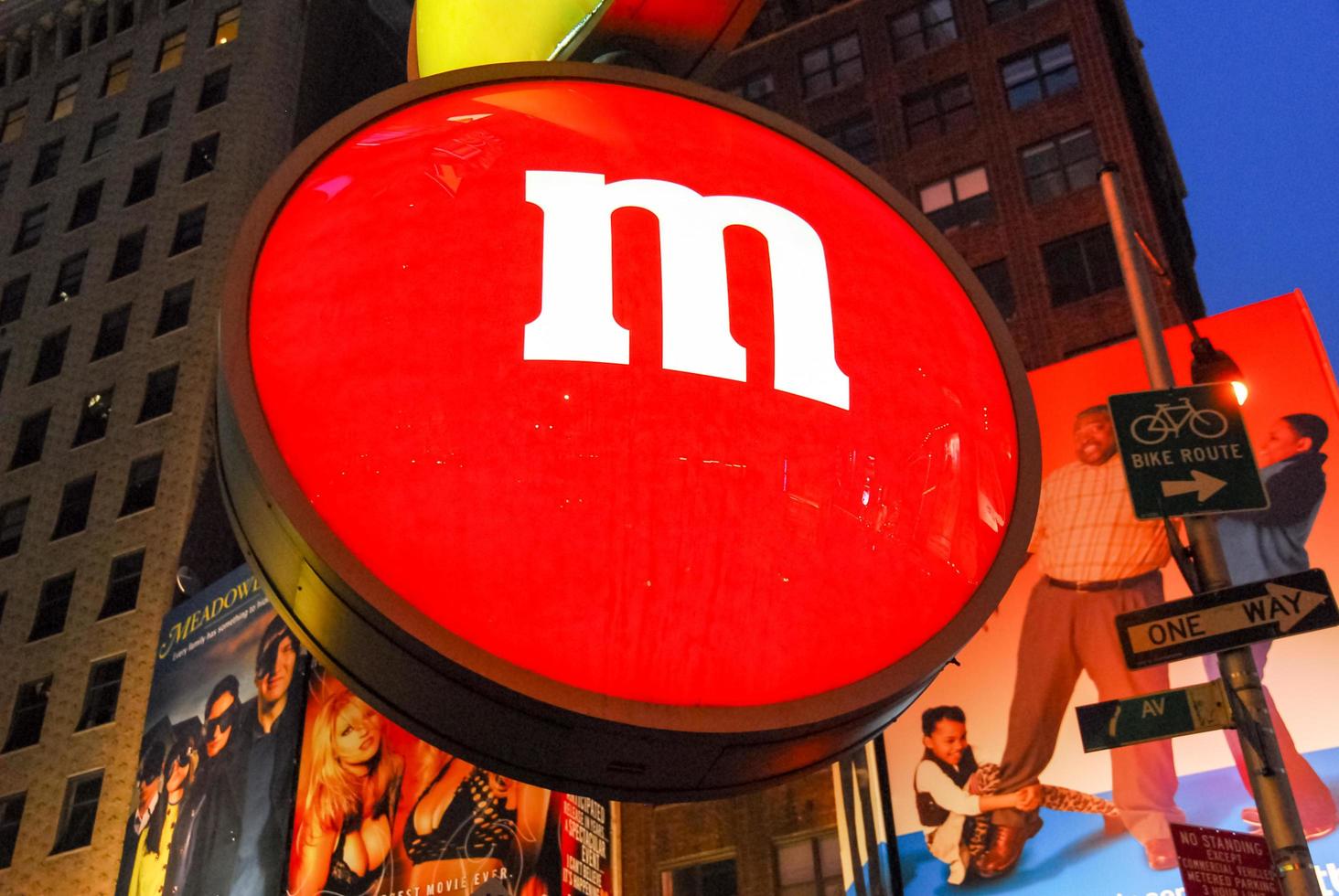 New York City  June 8 2007   Sign of MMs store in Times Square Manhattan photo