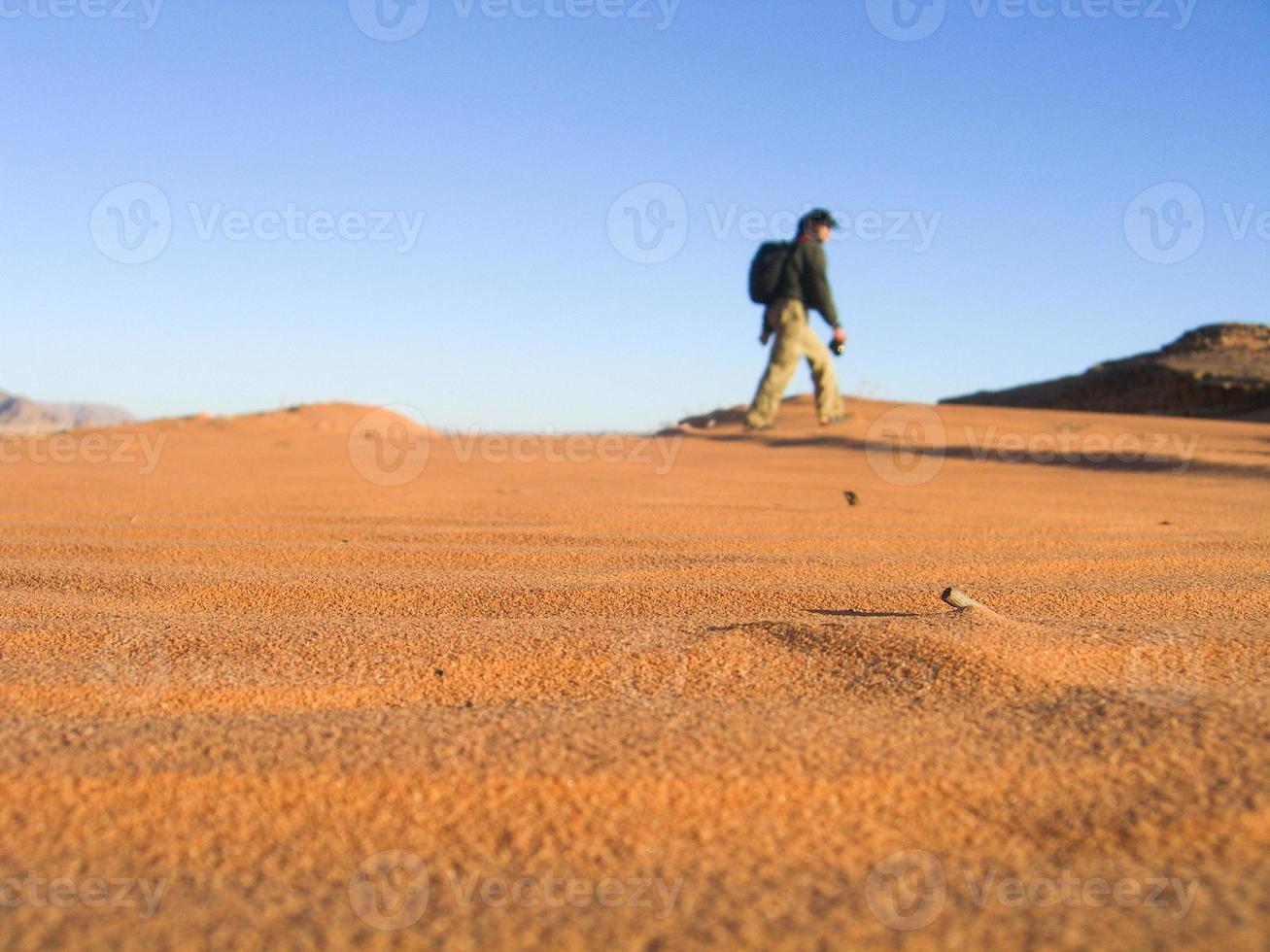 Tourist traveling along Wadi Rum Desert, Jordan photo
