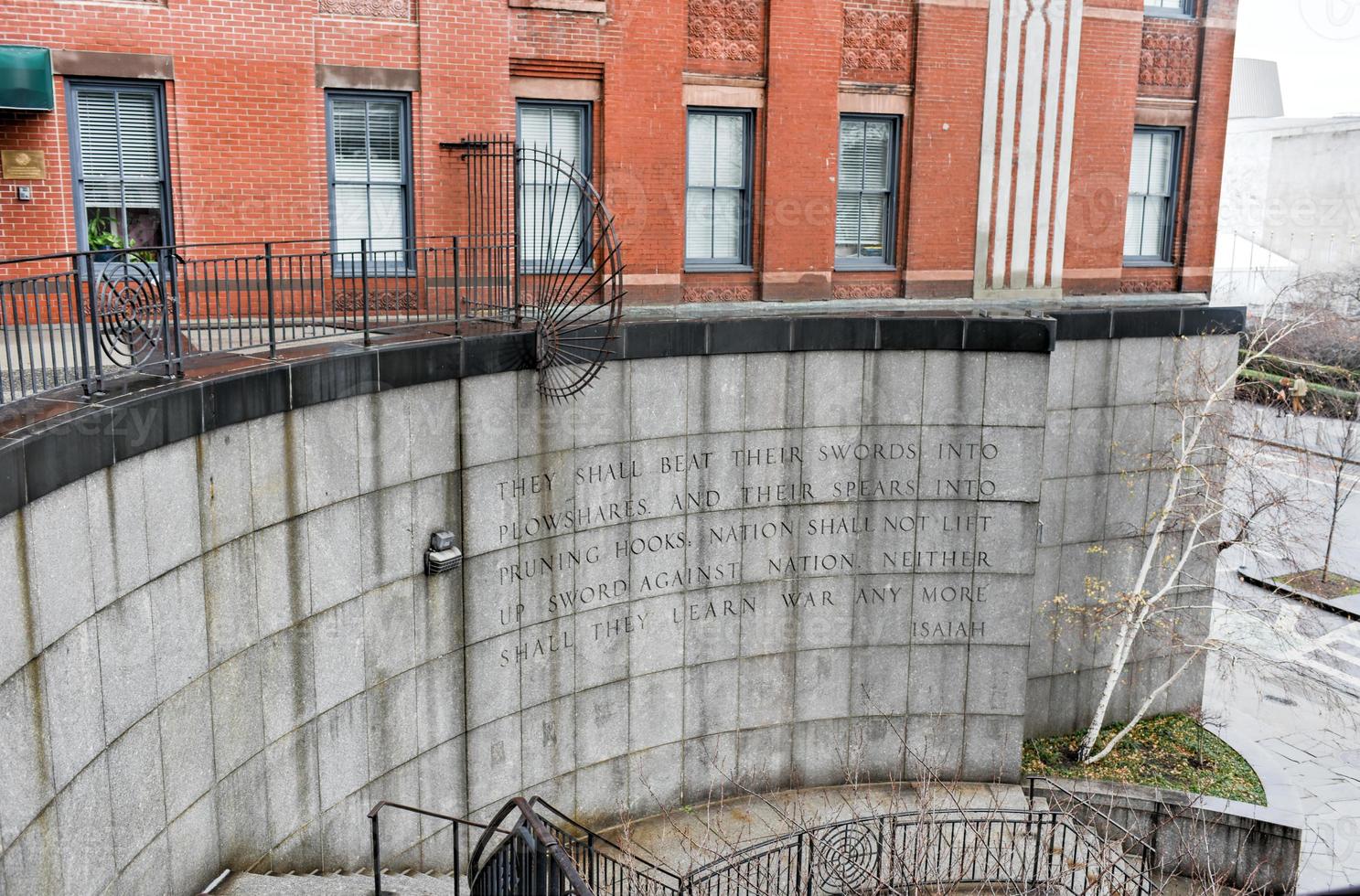 Swords to Plowshares Inscriptions, United Nations, New York photo