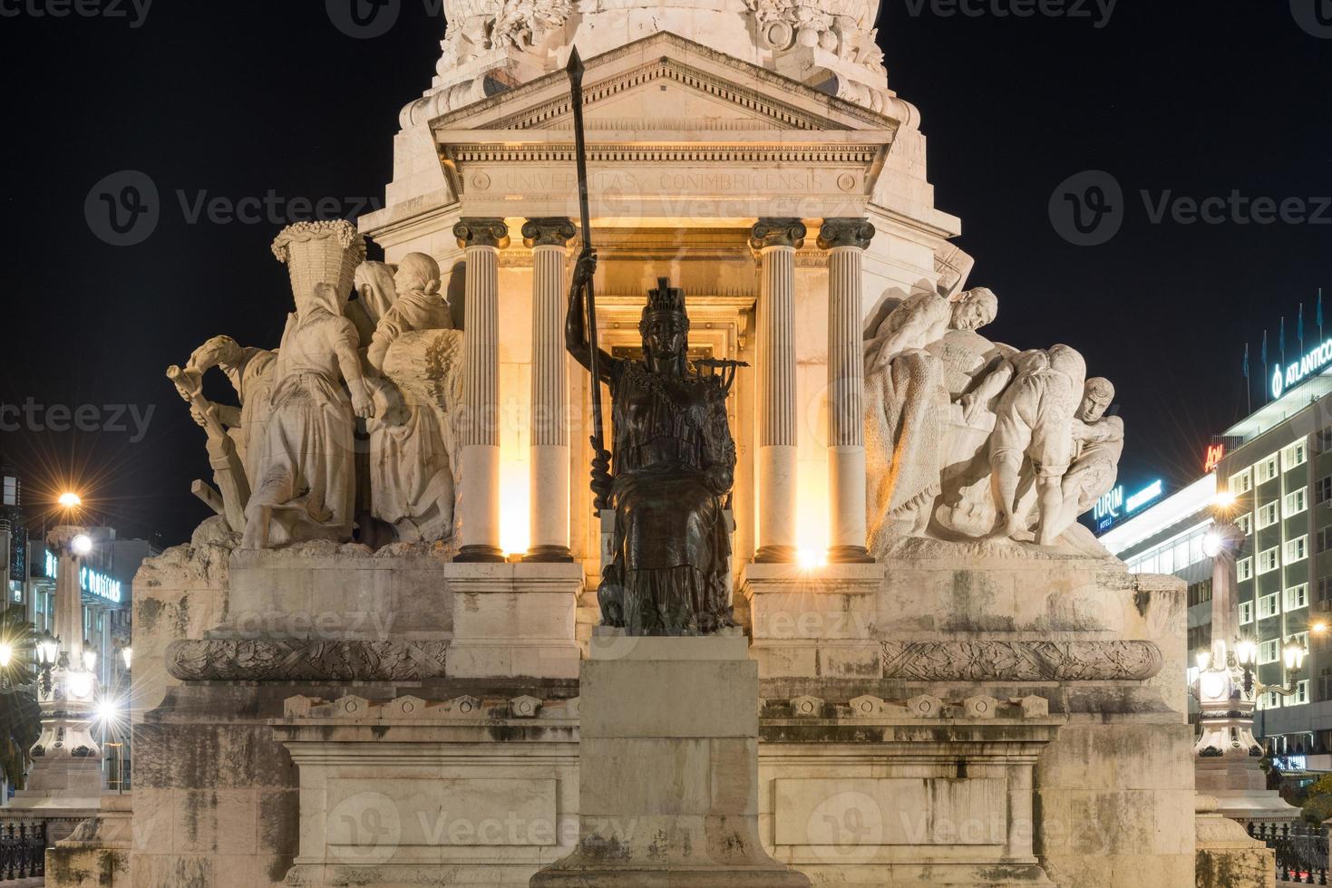 The Marquess of Pombal Square in Lisbon Portugal Marquess is on the top with a lion  symbol of power  by his side photo