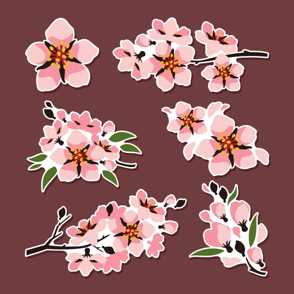 colección de pegatinas de flor de durazno vector