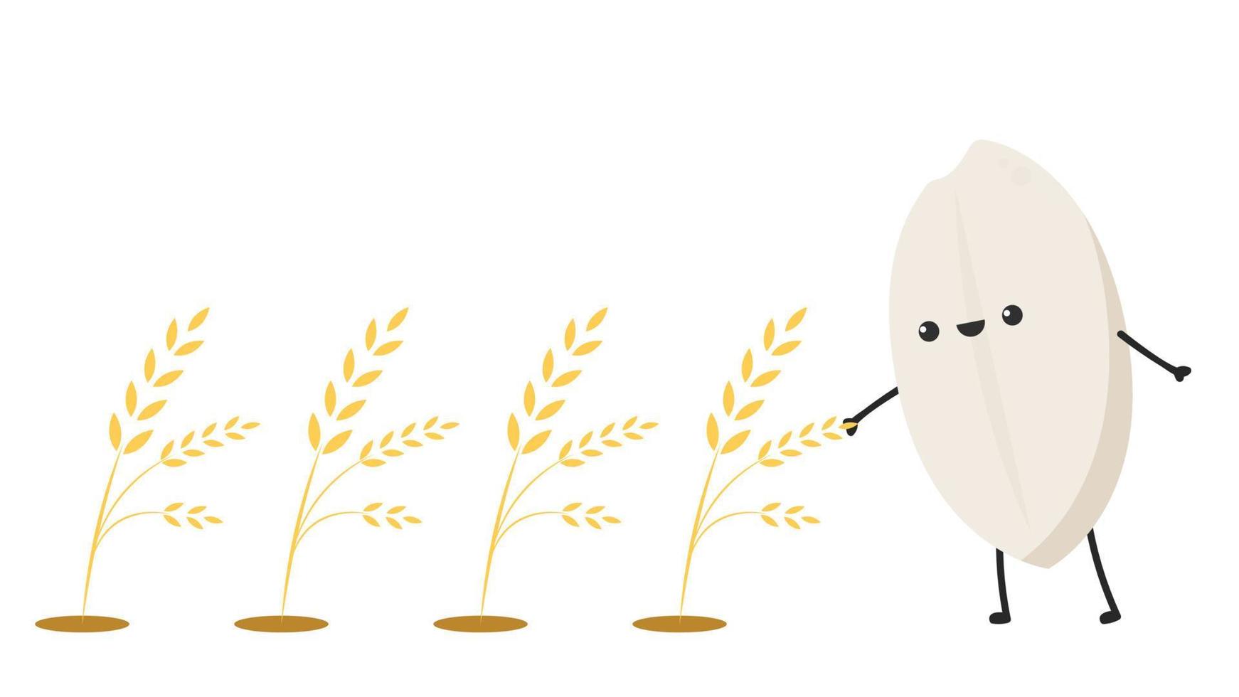 diseño de personajes de arroz. vector de arroz sobre fondo blanco. semilla de arroz
