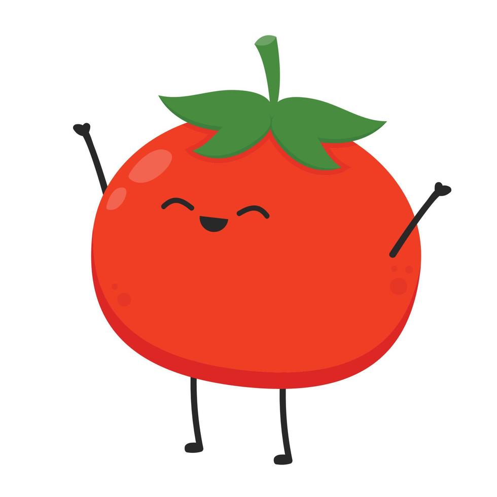 lindo diseño de personajes de tomate. Ilustración de vector vegetal feliz. diseño plano de tomate de dibujos animados para libros infantiles.