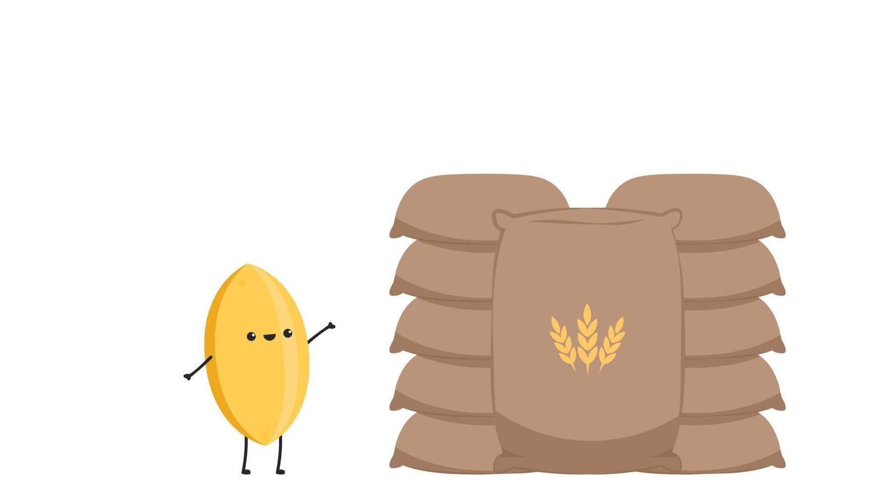 Rice character design. rice vector on white background. rice seed. Wheat vector.