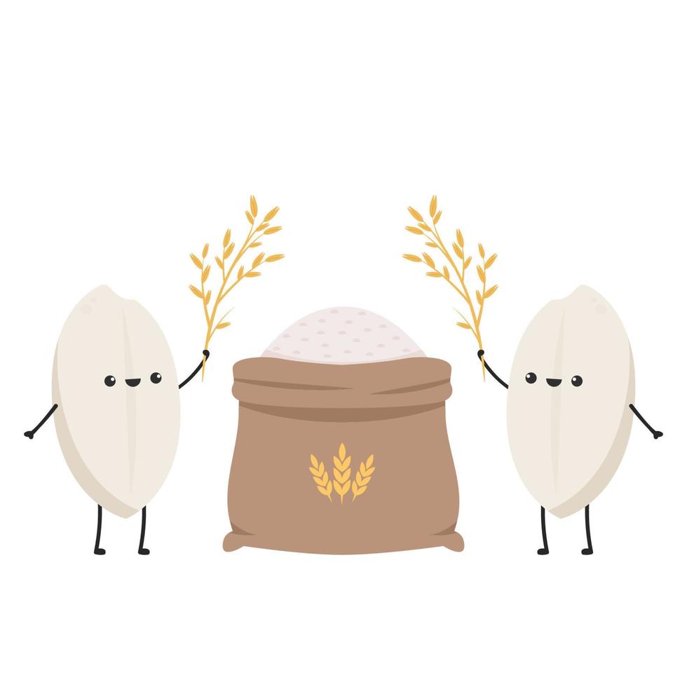 diseño de personajes de arroz. vector de arroz sobre fondo blanco. semilla de arroz vector de trigo