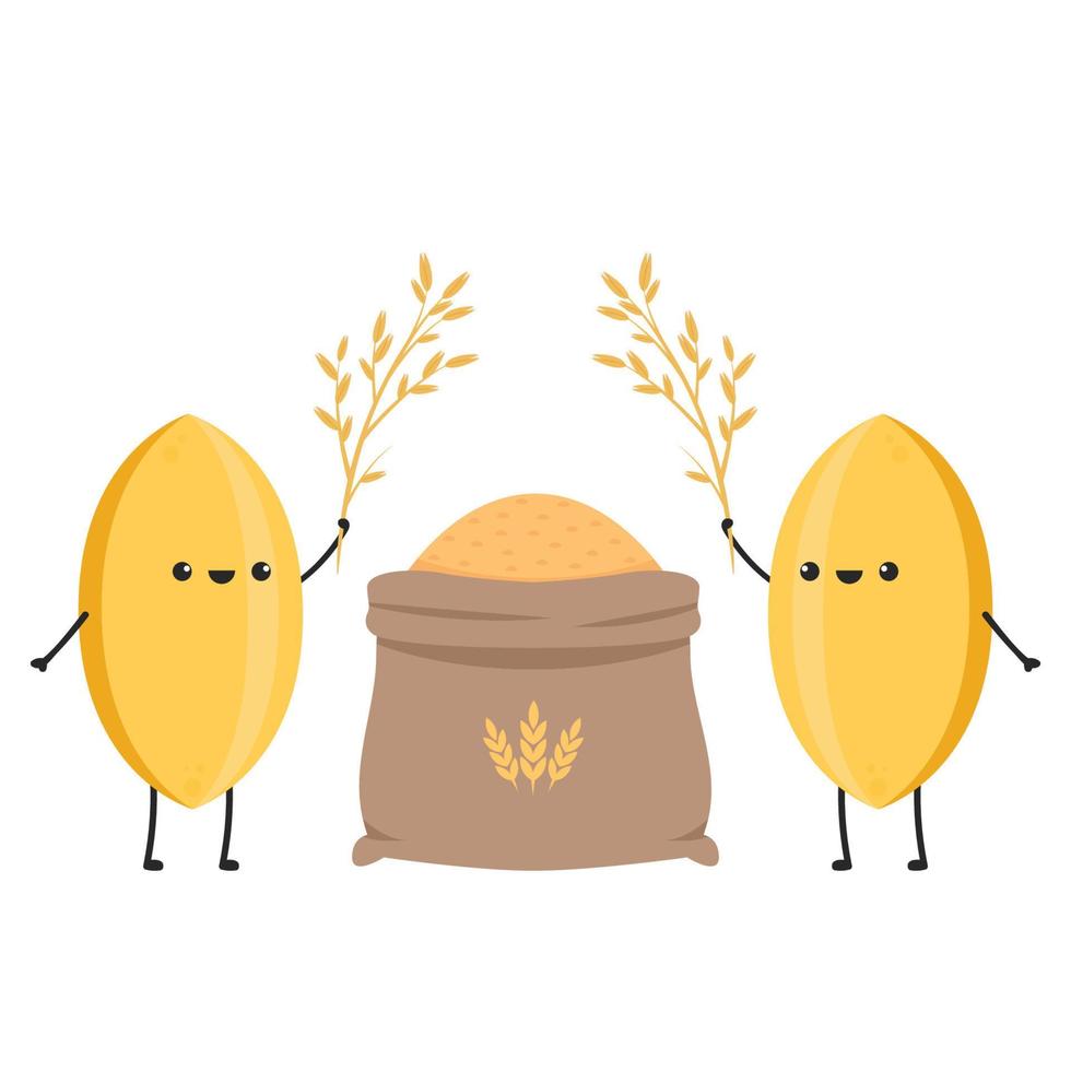 Rice character design. rice vector on white background. rice seed. Wheat vector.