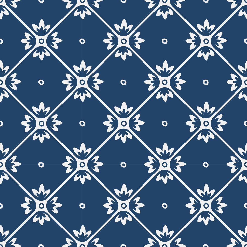 Blue and white vintage delft pattern vector