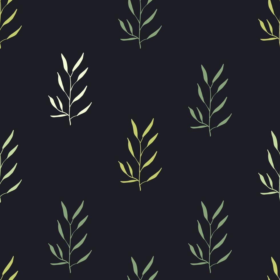 Green floral spring pattern with herbs vector