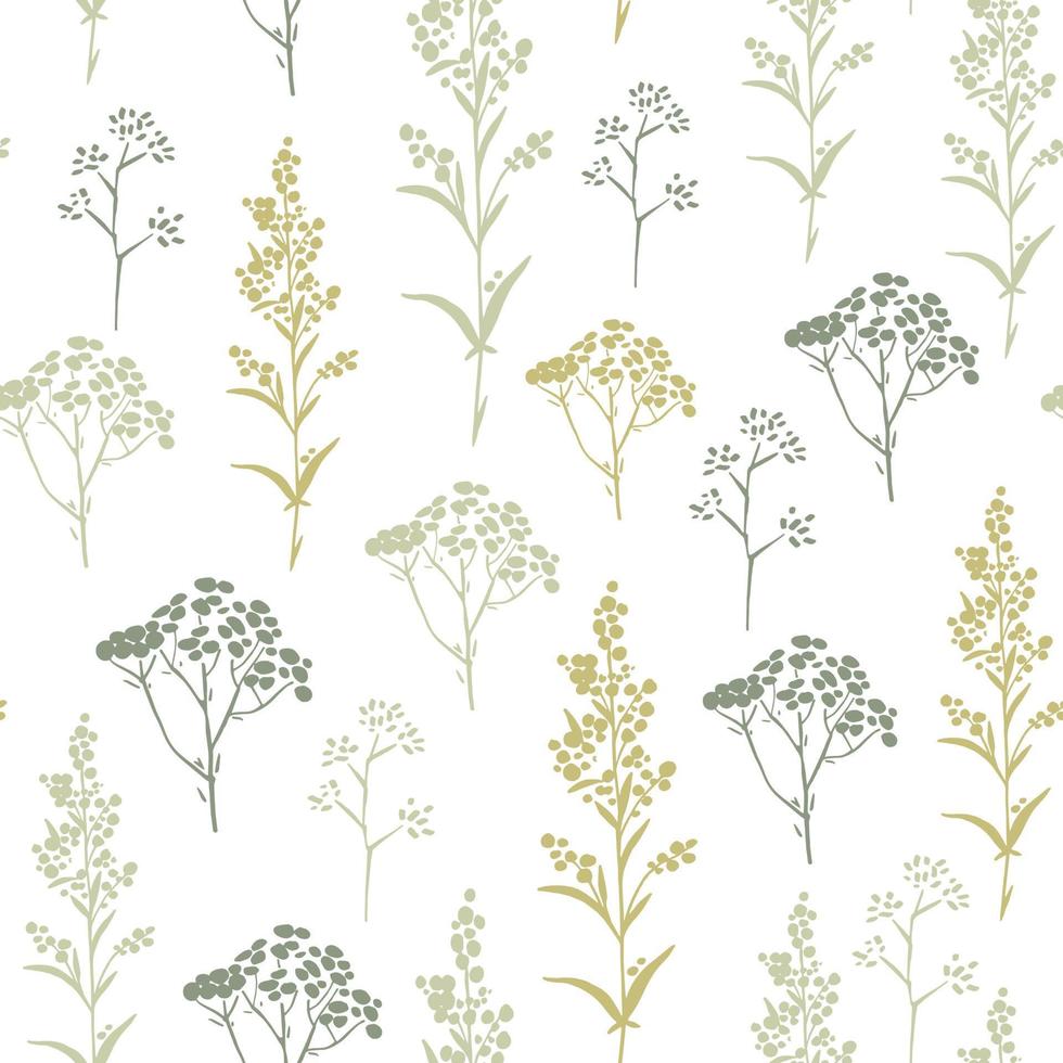 Green floral spring pattern with herbs vector