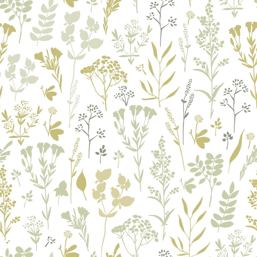Green floral spring pattern with herbs vector